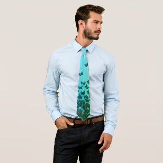 Blue and green butterflies theme, insects pattern tie