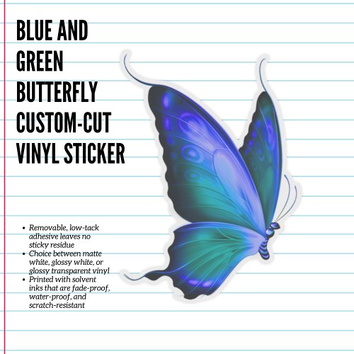 Blue and Green  Butterfly Custom_Cut Vinyl Sticker