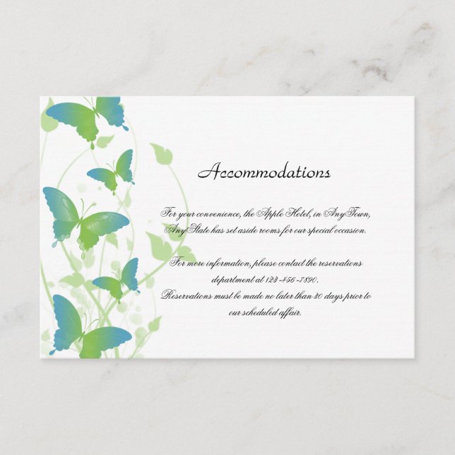 Blue and Green Butterfly Vine Wedding Insert (Front)