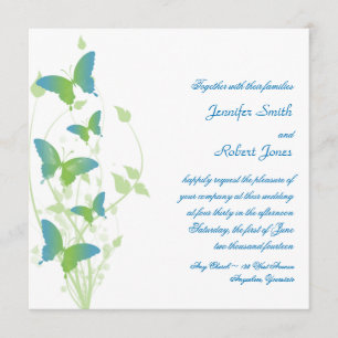 Blue and Green Butterfly Vine Wedding Invitation