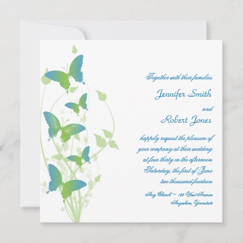 Blue and Green Butterfly Vine Wedding Announcements