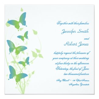 Blue and Green Butterfly Vine Wedding Invitation