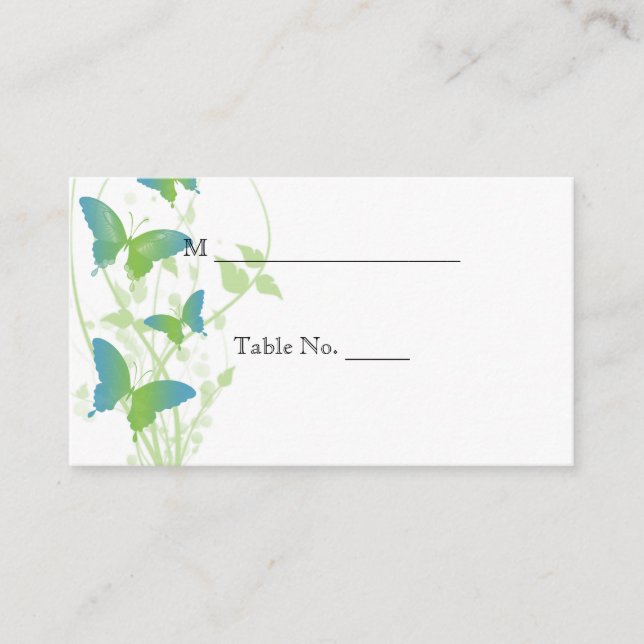 Blue and Green Butterfly Vine Wedding Place Cards (Front)