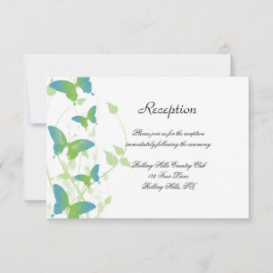 Blue and Green Butterfly Vine Wedding Reception Invitation