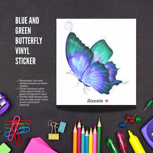 Blue and Green Butterfly Vinyl Sticker