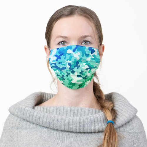 Blue and green camouflage pattern adult cloth face mask
