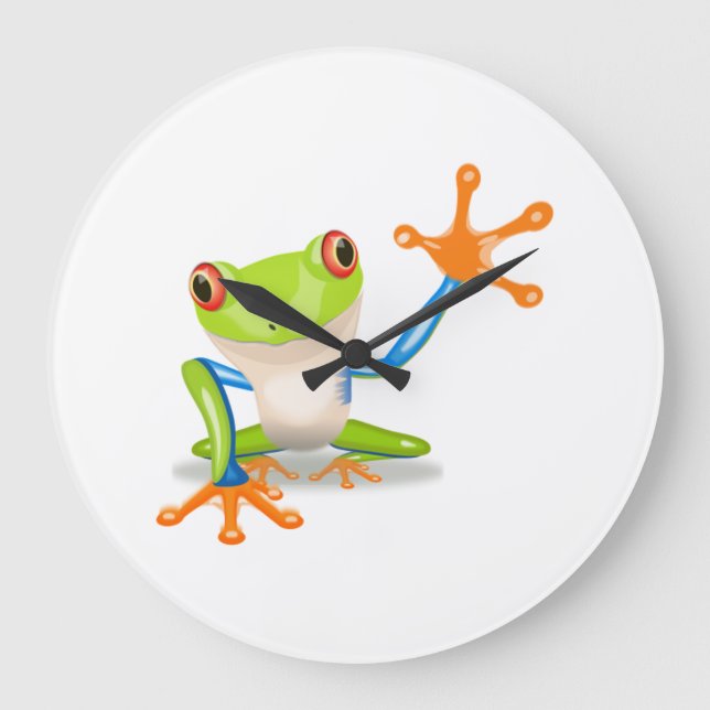 Blue and Green Cartoon Frog Large Clock (Front)