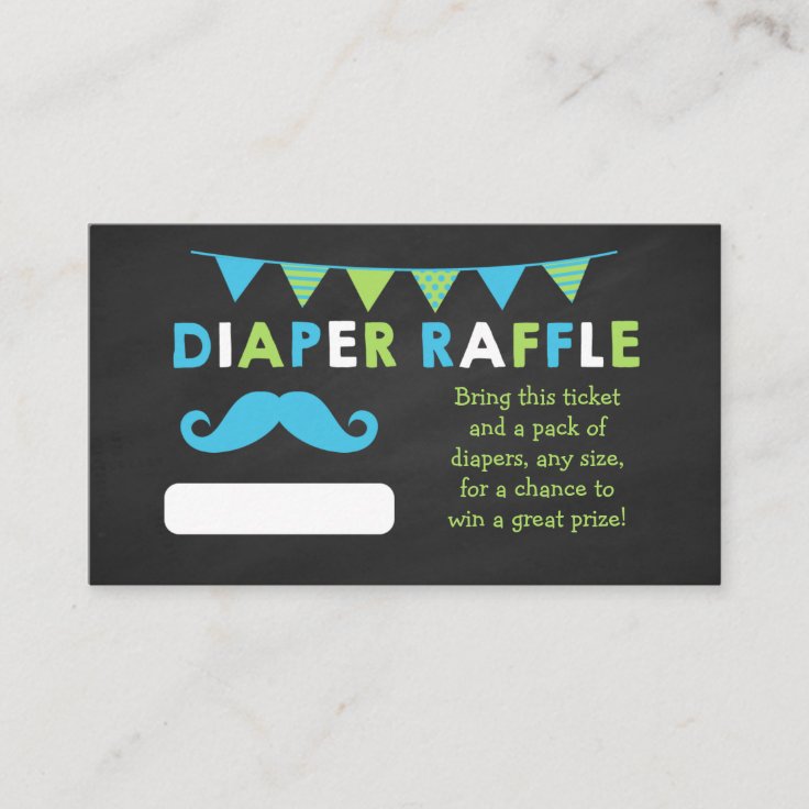 Blue and Green Chalkboard Diaper Raffle Tickets Enclosure Card | Zazzle