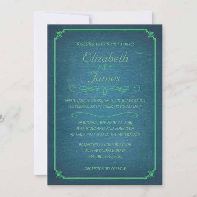 Blue and Green Chalkboard Wedding Invitations (Front)