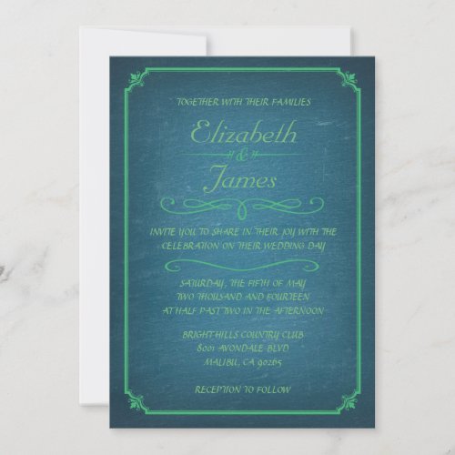 Blue and Green Chalkboard Wedding Invitations