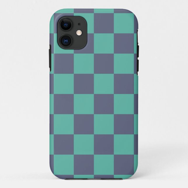 Blue and Green Checkerboard Case-Mate iPhone Case (Back)