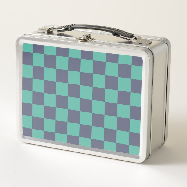 Blue and Green Checkerboard Metal Lunch Box (Front)