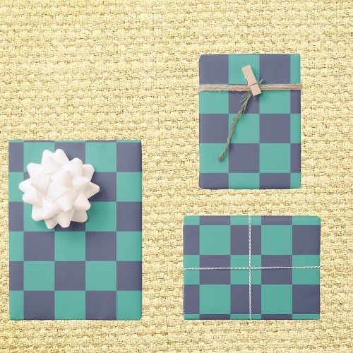 Blue and Green Checkerboard Wrapping Paper Sheets