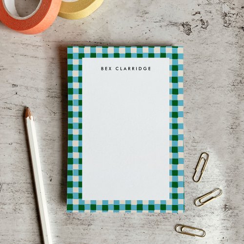 Blue and Green Checkered Personalized Post_it Notes