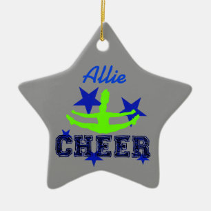 Blue and green cheerleader star ornament