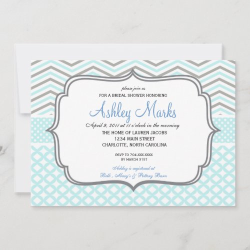 Blue and Green Chevron Invitaiton Custom Invitation