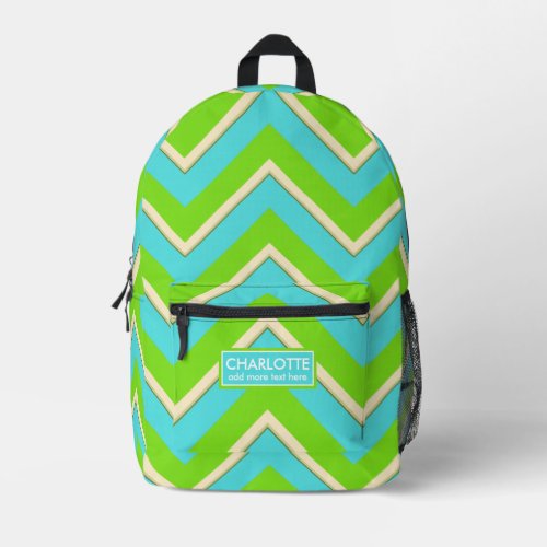 Blue And Green Chevron Personalized Custom  Printed Backpack