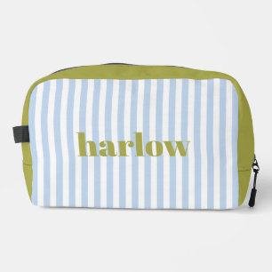 Blue and Green Chic Stripes Monogrammed Dopp Kit