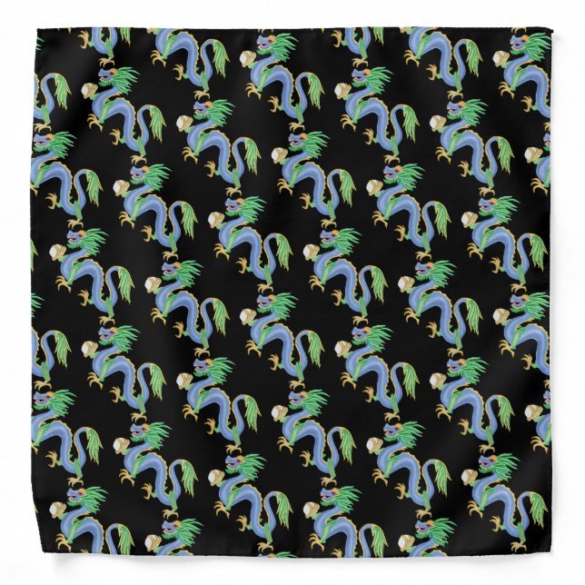 Blue and Green Chinese Dragon Bandana (Front)