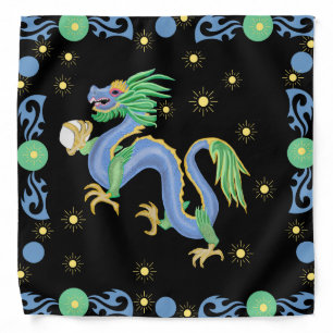 Blue and Green Chinese Dragon Bandana