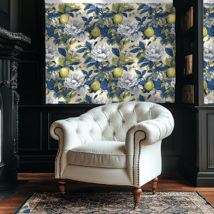 Blue and Green Chinoiserie Style Floral Wallpaper