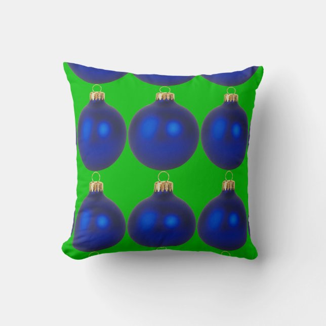 Blue and Green Christmas Holiday Home Decoration Throw Pillow (Front)