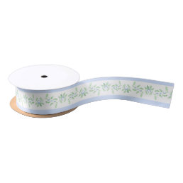 Blue and Green Christmas Holly Border Satin Ribbon