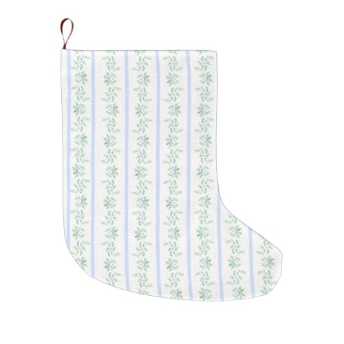 Blue and Green Christmas Holly Stripe Large Christmas Stocking