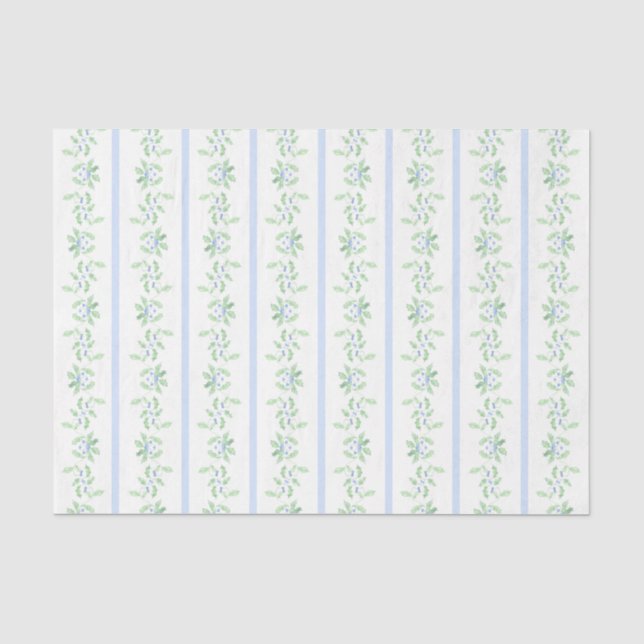 Blue and Green Christmas Holly Stripe Tissue Paper (Front)
