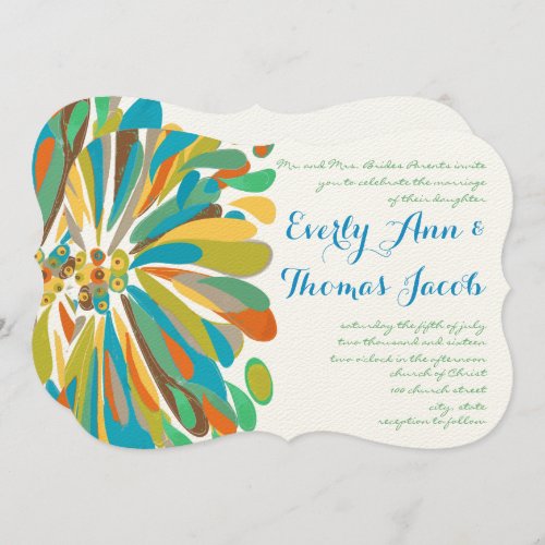 Blue and Green Chrysanthemum Wedding Invitation