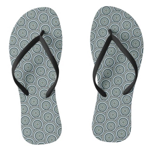 Blue and Green Circle Pattern Flip Flops