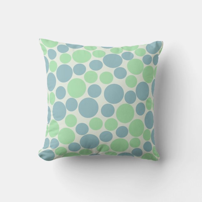 Blue and Green Circle Pattern Throw Pillow (Front)