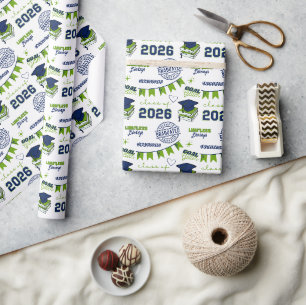 Blue and Green Class of 2026 Graduation Wrapping Paper