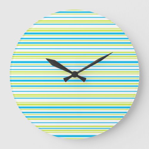 Blue and green colors simple Stripes Pattern Large Clock