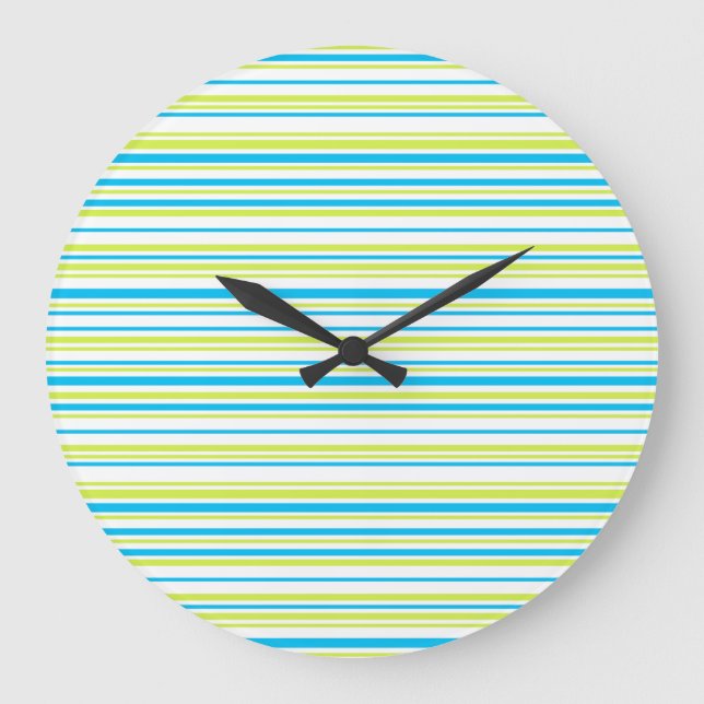 Blue and green colors simple Stripes Pattern Large Clock (Front)