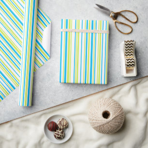 Blue and green colors simple Stripes Pattern Wrapping Paper