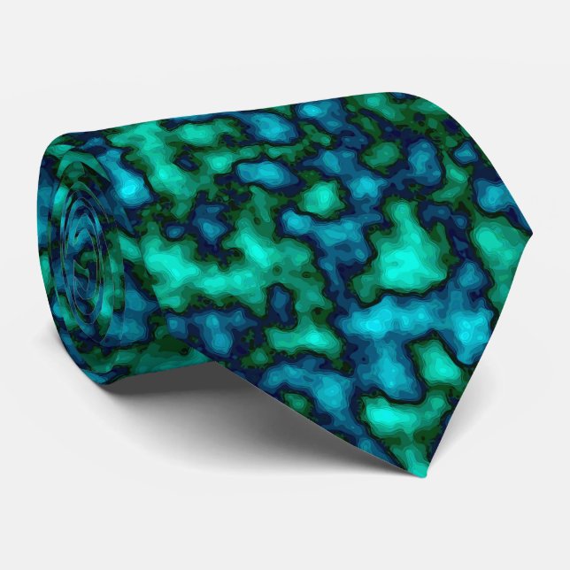 Blue and Green Cool Pattern Neck Tie (Rolled)