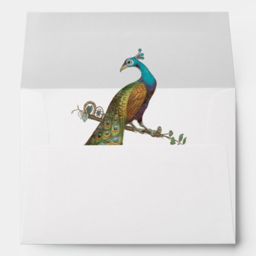 Blue and Green Copper Gold Vintage Peacock Wedding Envelope