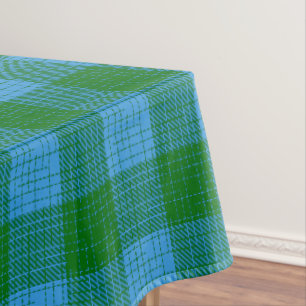 Blue and Green Crosshatch Checkered Design Tablecloth