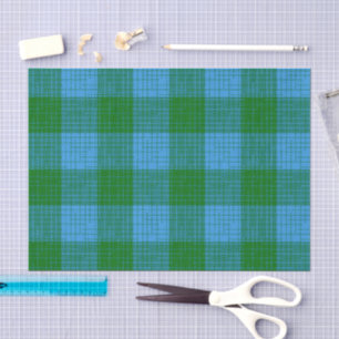 Blue and Green Crosshatch Checkered Design Tissue Paper