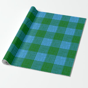 Blue and Green Crosshatch Checkered Design  Wrapping Paper
