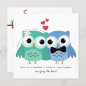 Blue and Green | Cute Owl Bride and Groom Wedding Invitation (Front/Back)