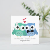 Blue and Green | Cute Owl Bride and Groom Wedding Invitation (Standing Front)