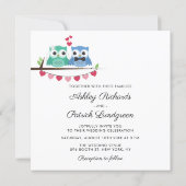 Blue and Green | Cute Owl Bride and Groom Wedding Invitation (Back)