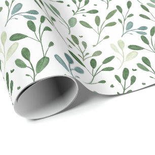 Blue and Green Dainty Summer Leaf Pattern Wrapping Paper