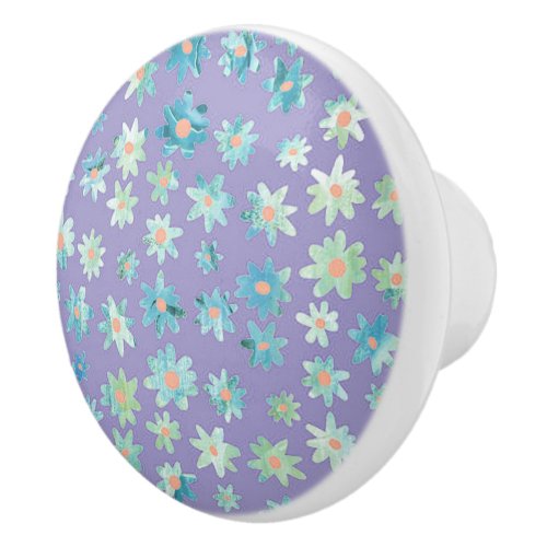 Blue and Green Daisy Ceramic KnobPull Ceramic Knob