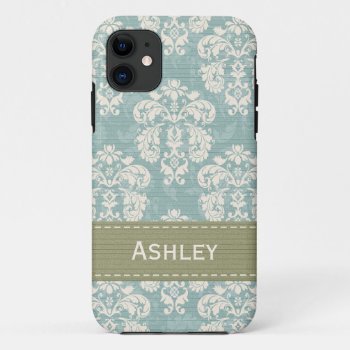 Blue And Green Damask Iphone 11 Case by cutecases at Zazzle