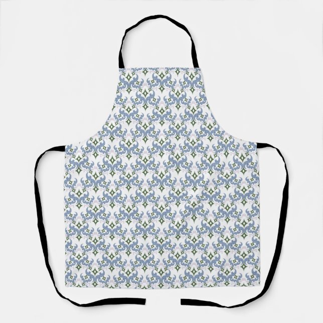 blue and green damask ornament pointillism apron (Front)