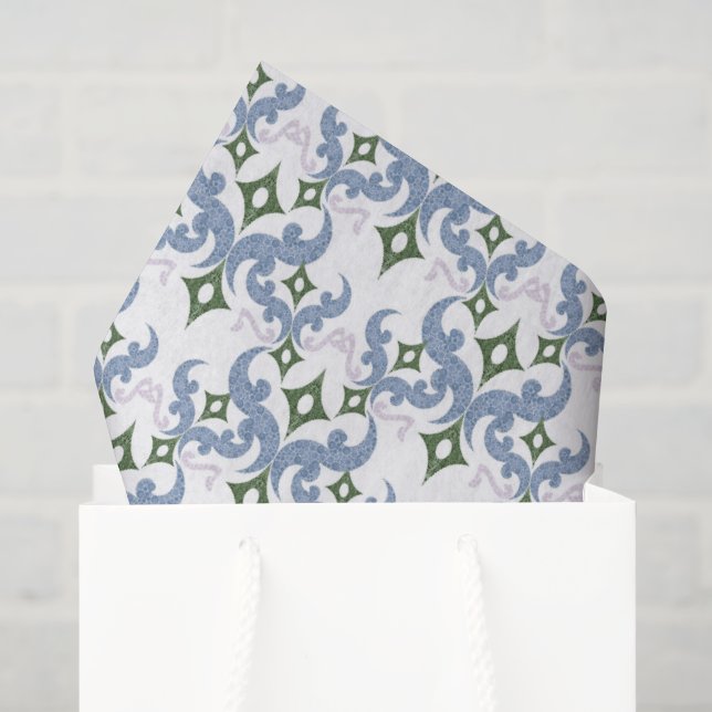 blue and green damask ornament pointillism tissue paper (Gift Bag)