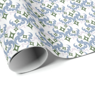 blue and green damask ornament pointillism wrapping paper